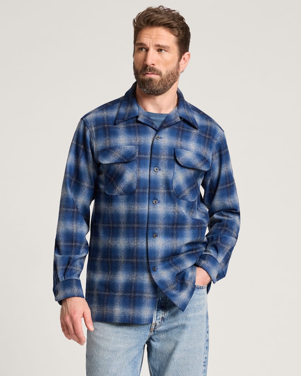 PLAID BOARD SHIRT IN NAVY OMBRE image number 1