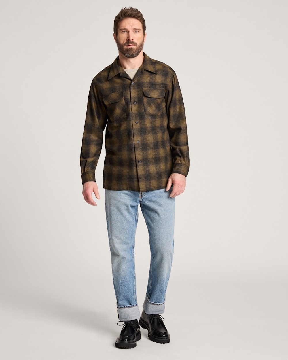 ALTERNATE VIEW OF MEN'S PLAID BOARD SHIRT IN OLIVE SHADOW PLAID image number 6
