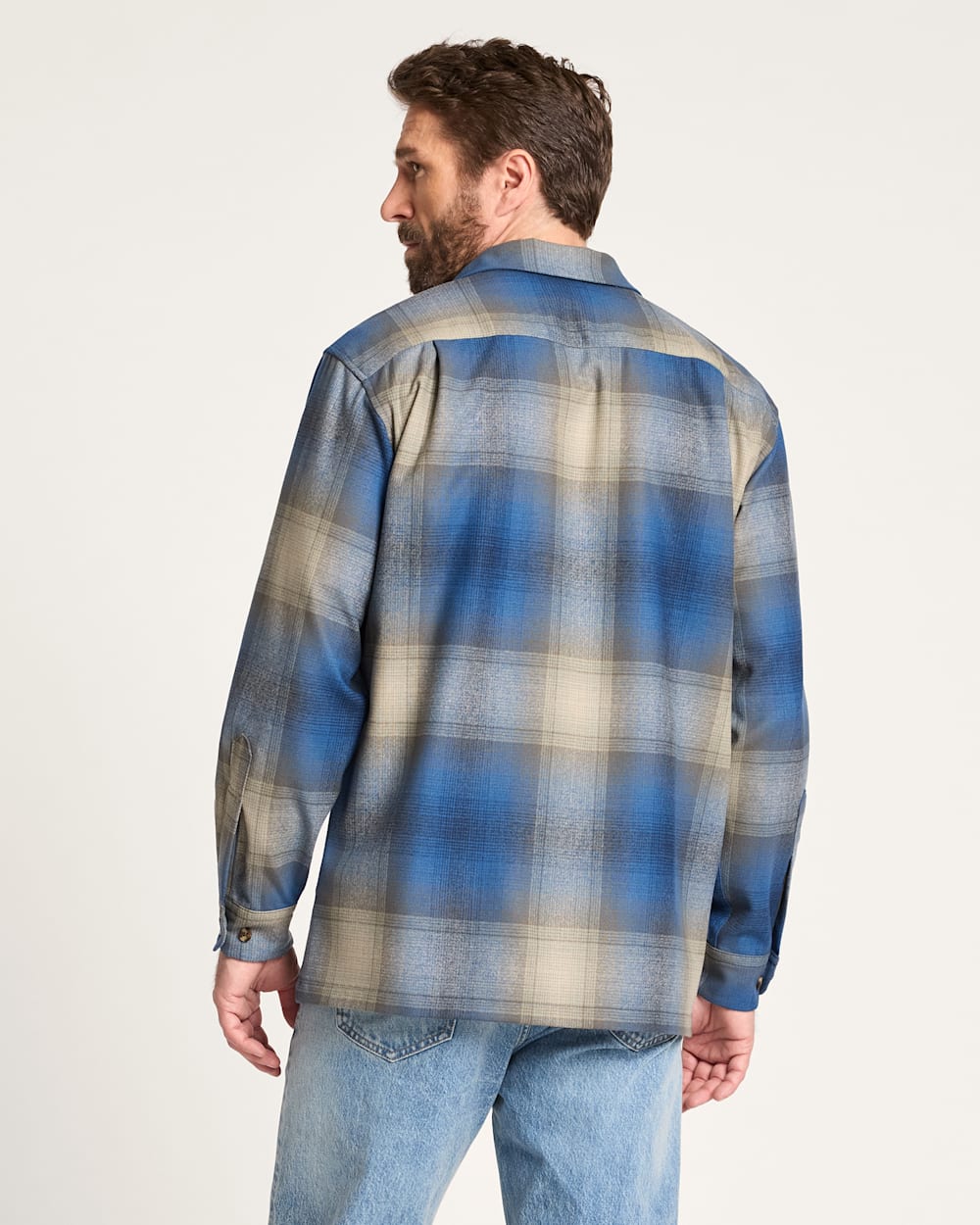 ALTERNATE VIEW OF MEN'S PLAID BOARD SHIRT IN BLUE/TAN OMBRE image number 2