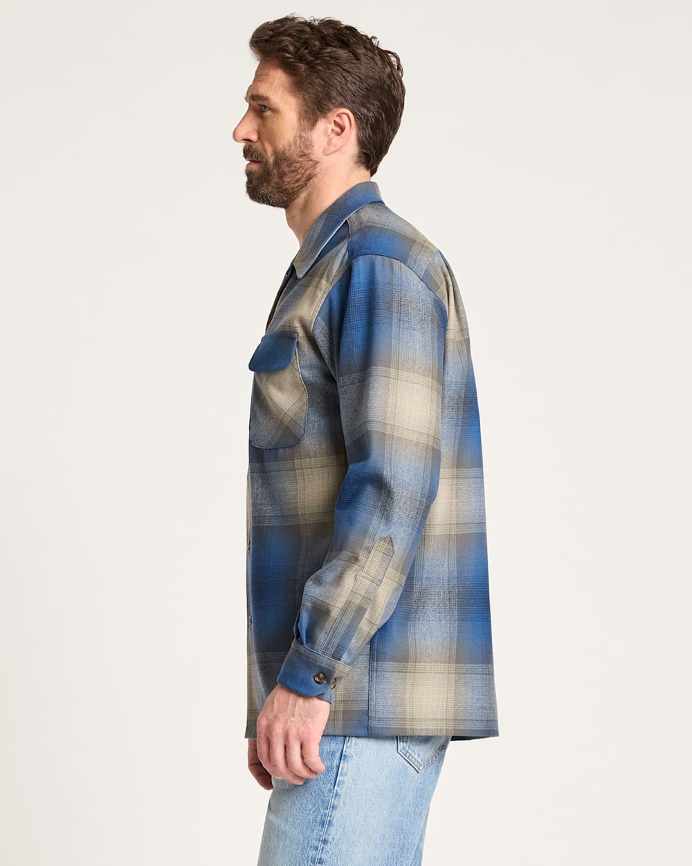ALTERNATE VIEW OF MEN'S PLAID BOARD SHIRT IN BLUE/TAN OMBRE image number 3