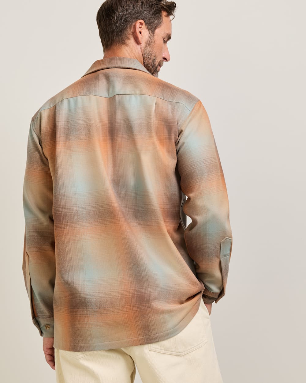 ALTERNATE VIEW OF MEN'S PLAID BOARD SHIRT IN TAN/ORANGE OMBRE image number 2