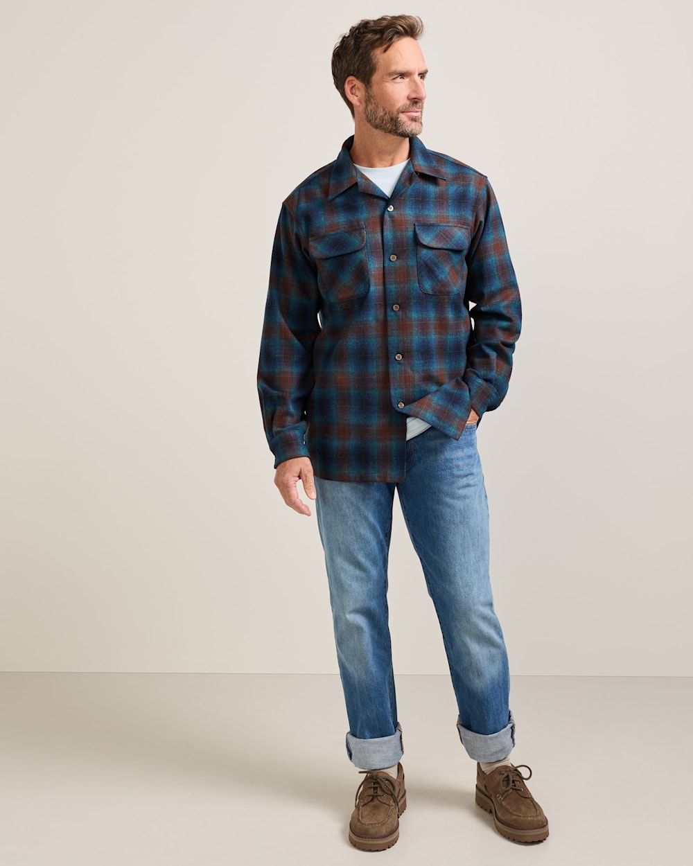 MEN'S PLAID BOARD SHIRT IN BROWN/NAVY OMBRE image number 1