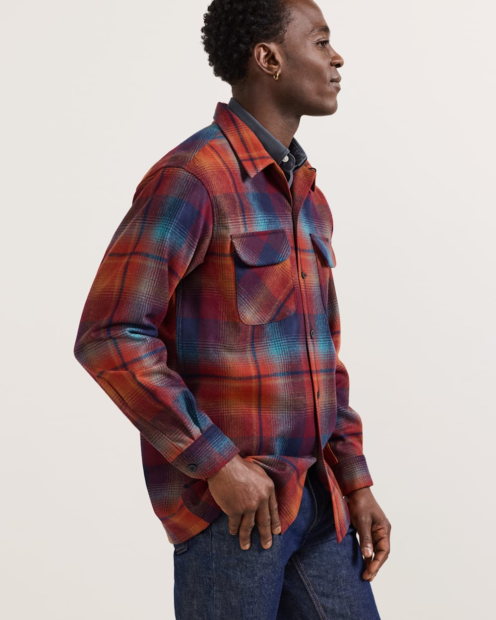 ALTERNATE VIEW OF MEN'S PLAID BOARD SHIRT IN MAROON/TEAL image number 3