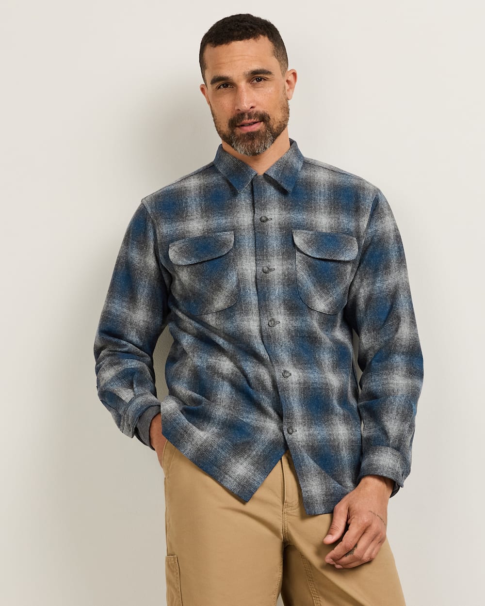 MEN'S PLAID BOARD SHIRT IN CHARCOAL/NAVY OMBRE image number 1