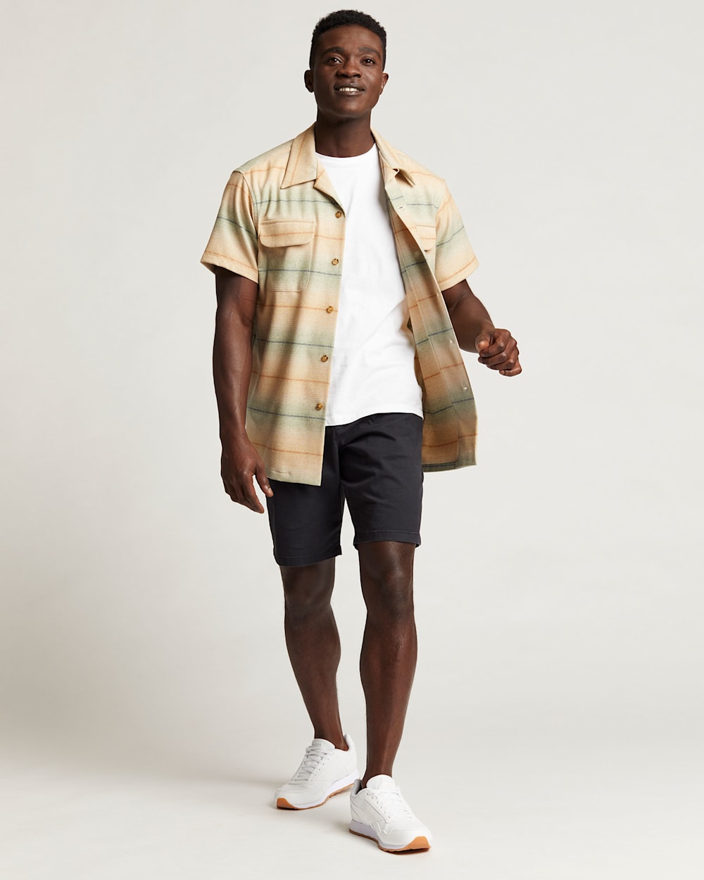 ALTERNATE VIEW OF MEN'S STRIPED SHORT-SLEEVE BOARD SHIRT IN TAN/GREEN OMBRE STRIPE image number 5