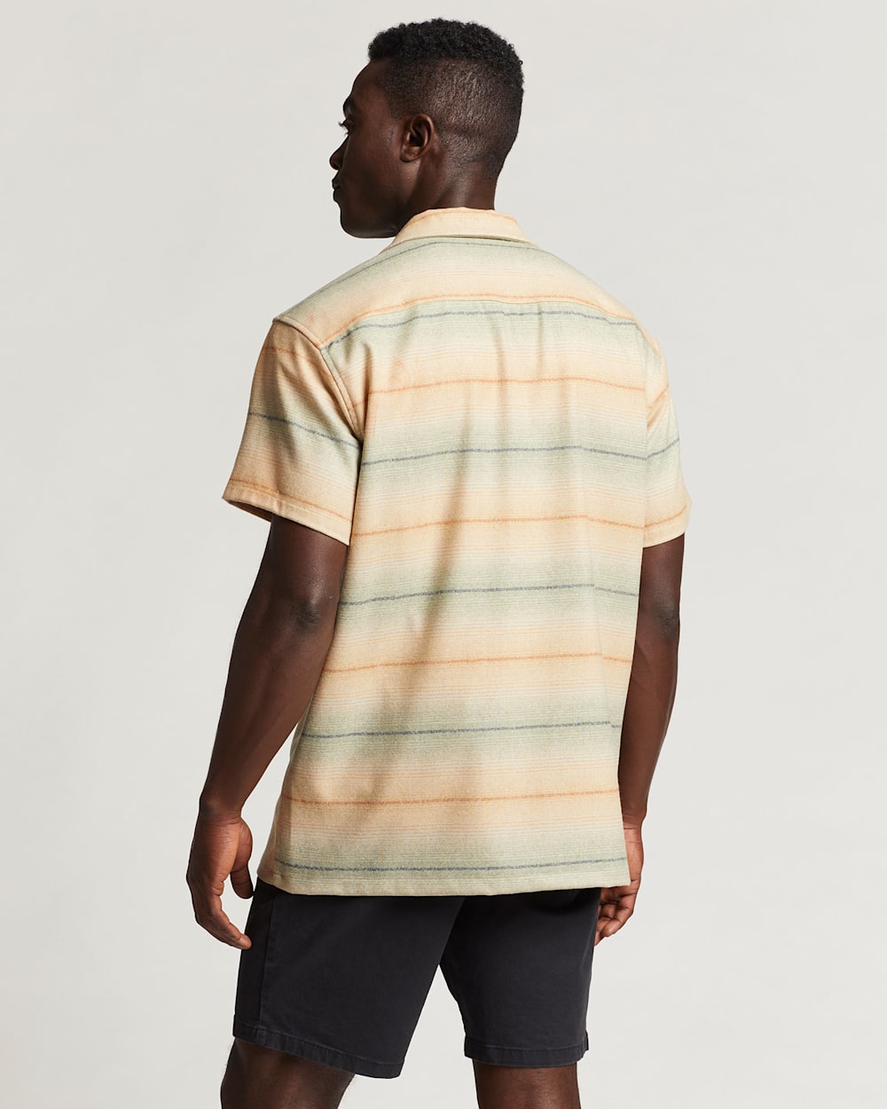 ALTERNATE VIEW OF MEN'S STRIPED SHORT-SLEEVE BOARD SHIRT IN TAN/GREEN OMBRE STRIPE image number 3