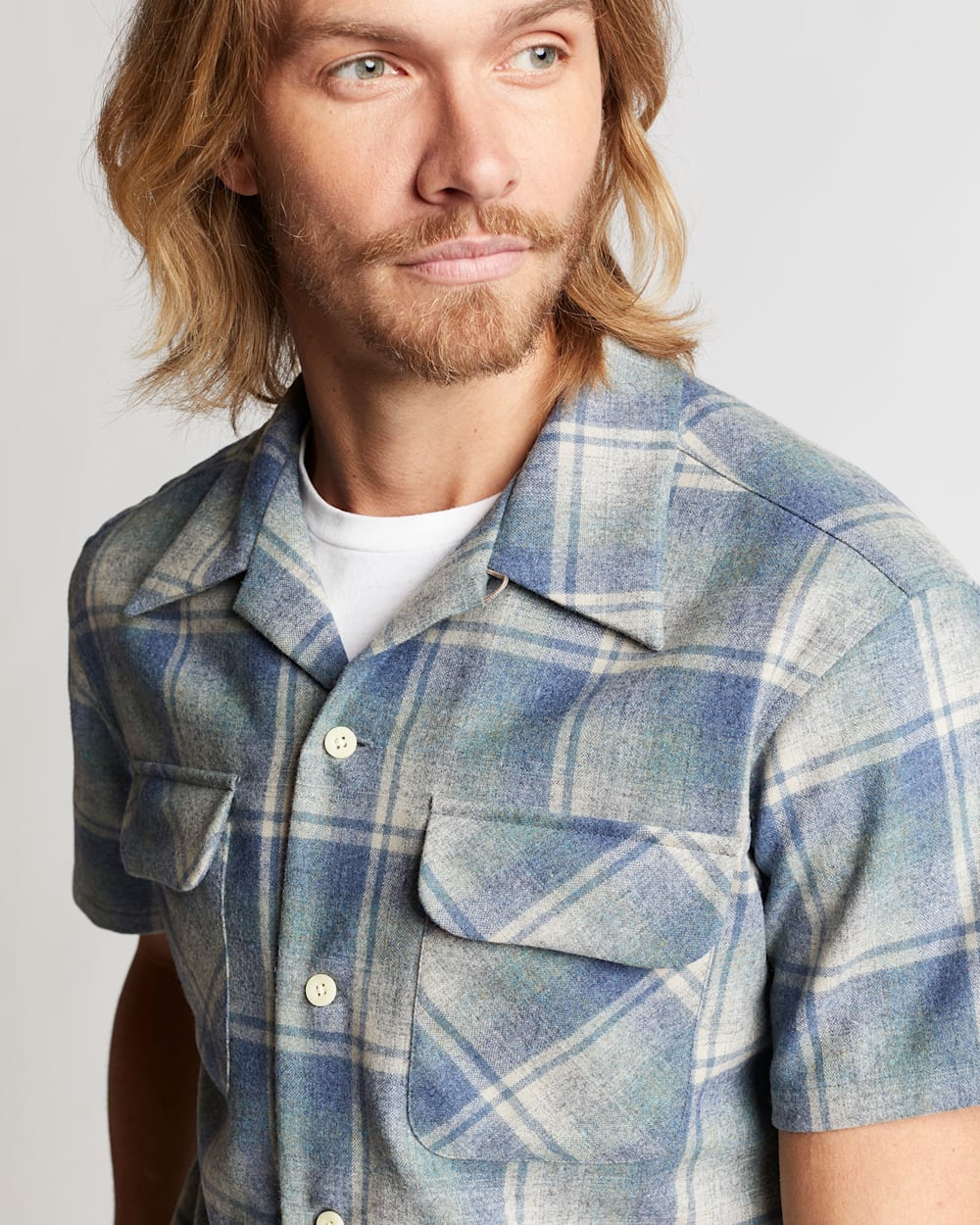 ALTERNATE VIEW OF MEN'S PLAID SHORT-SLEEVE BOARD SHIRT IN BLUE MIX PLAID image number 4