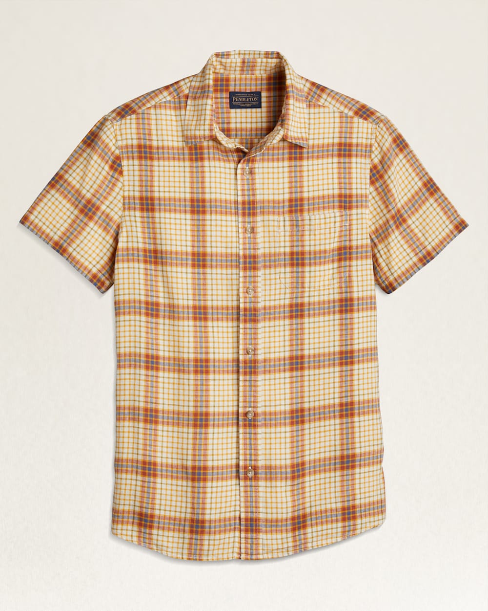 MEN'S SHORT-SLEEVE DAWSON LINEN SHIRT IN IVORY/RUST CHECK image number 1