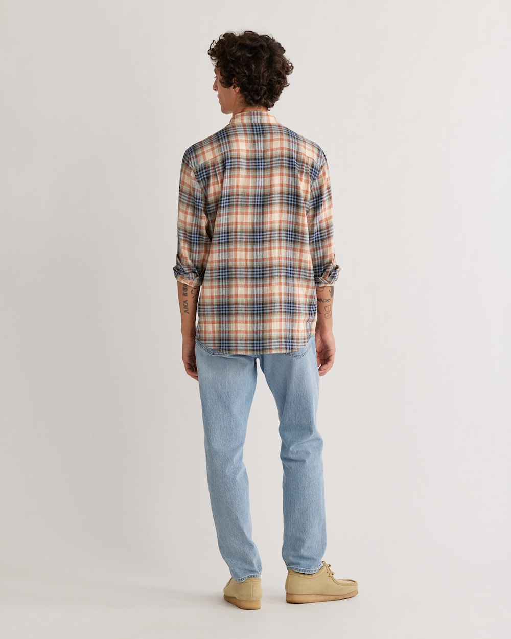 ALTERNATE VIEW OF MEN'S LONG-SLEEVE DAWSON LINEN SHIRT IN RUST/GRAPHITE/STONE PLAID image number 3