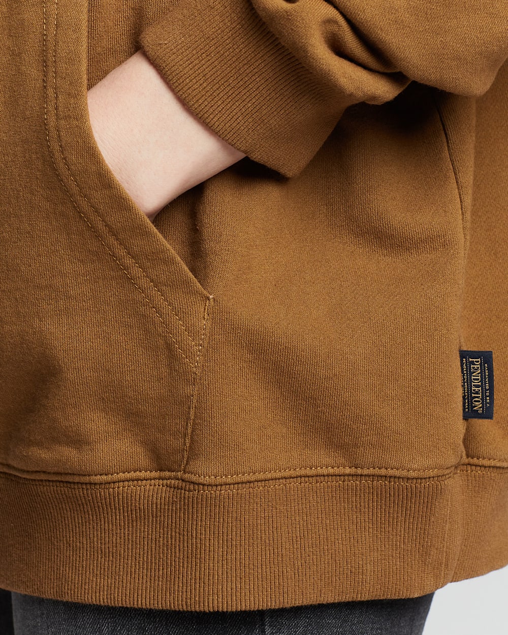 CLOSE UP VIEW OF LIMITED EDITION HOODIE IN TAN HARDING image number 4