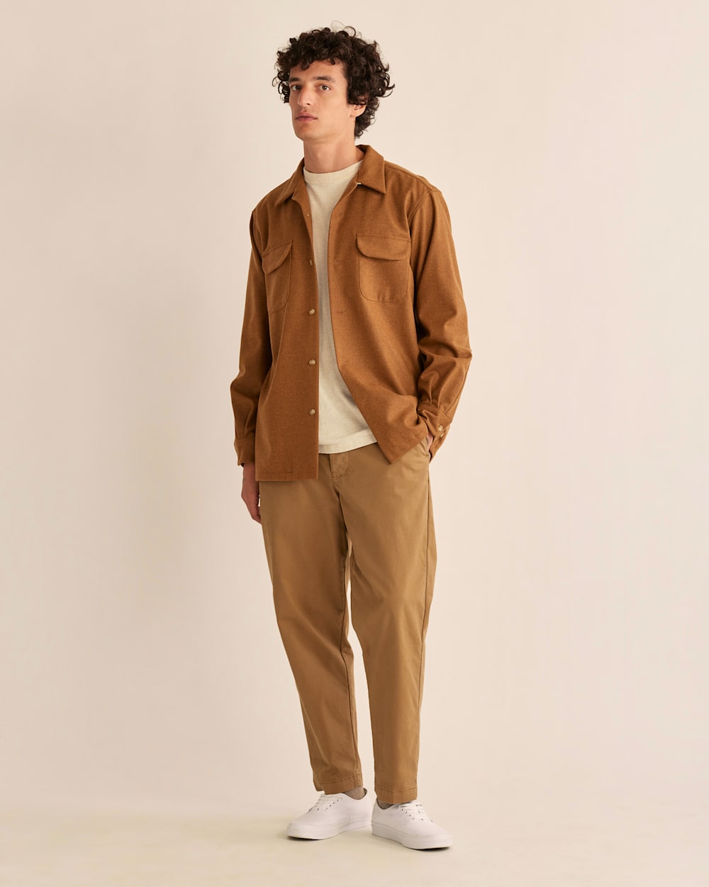 ALTERNATE VIEW OF MEN'S BOARD SHIRT IN CAMEL MIX SOLID image number 5