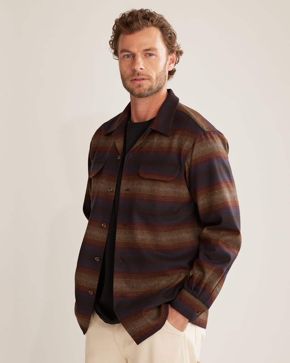 ALTERNATE VIEW OF MEN'S STRIPE BOARD SHIRT IN BROWN OMBRE MULTI image number 2