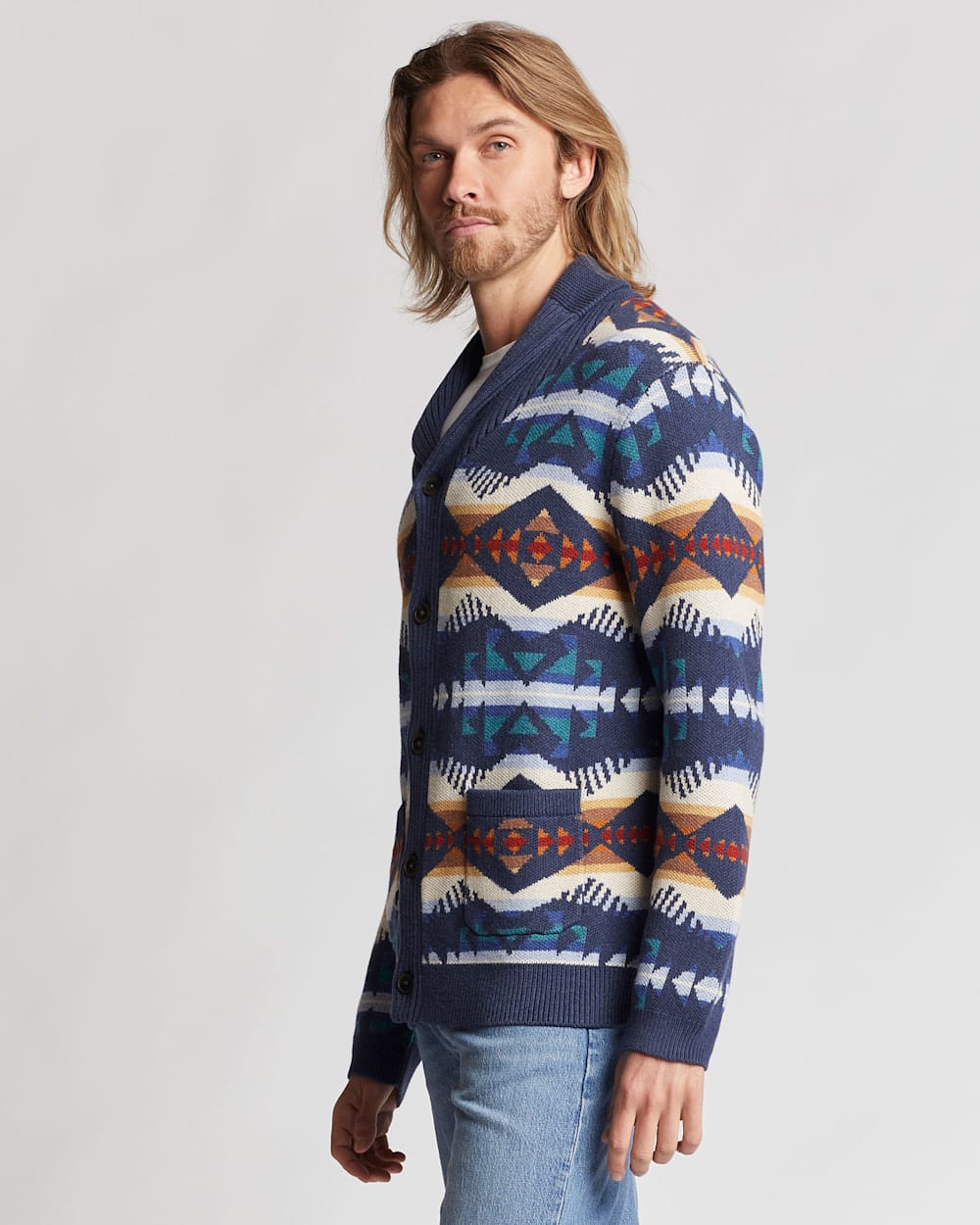 ALTERNATE VIEW OF MEN'S LOS LUNAS COTTON CARDIGAN IN NAVY HEATHER MULTI image number 3