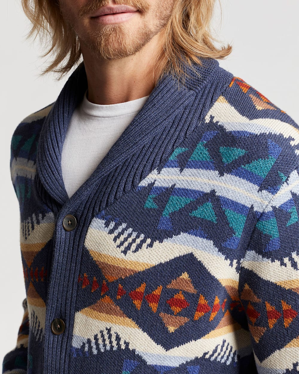 ALTERNATE VIEW OF MEN'S LOS LUNAS COTTON CARDIGAN IN NAVY HEATHER MULTI image number 4