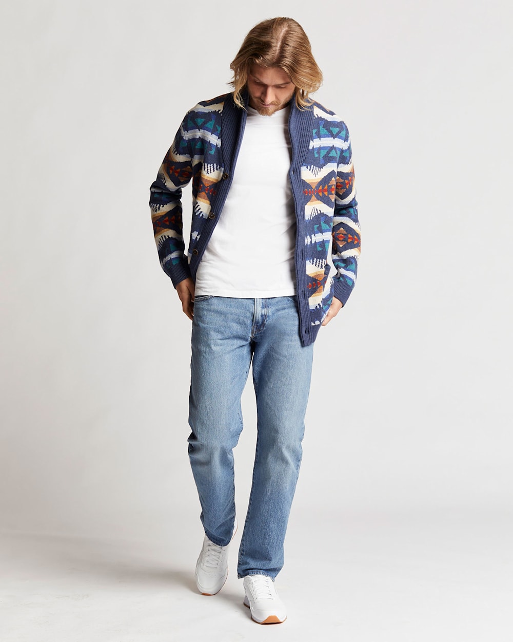 ALTERNATE VIEW OF MEN'S LOS LUNAS COTTON CARDIGAN IN NAVY HEATHER MULTI image number 5