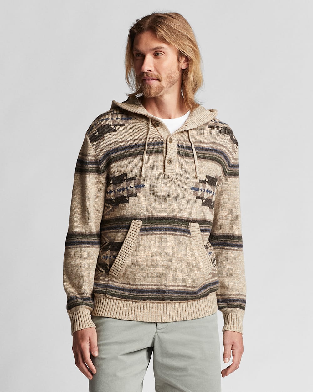 MEN'S COTTON SWEATER HOODIE IN OATMEAL MIX image number 1