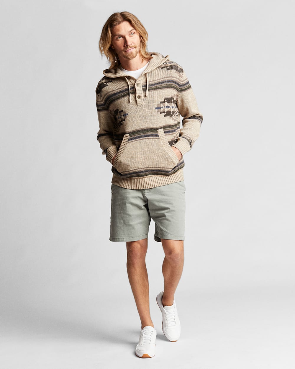 ALTERNATE VIEW OF MEN'S COTTON SWEATER HOODIE IN OATMEAL MIX image number 3