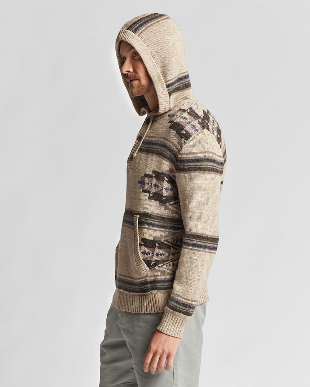 ALTERNATE VIEW OF MEN'S COTTON SWEATER HOODIE IN OATMEAL MIX image number 4