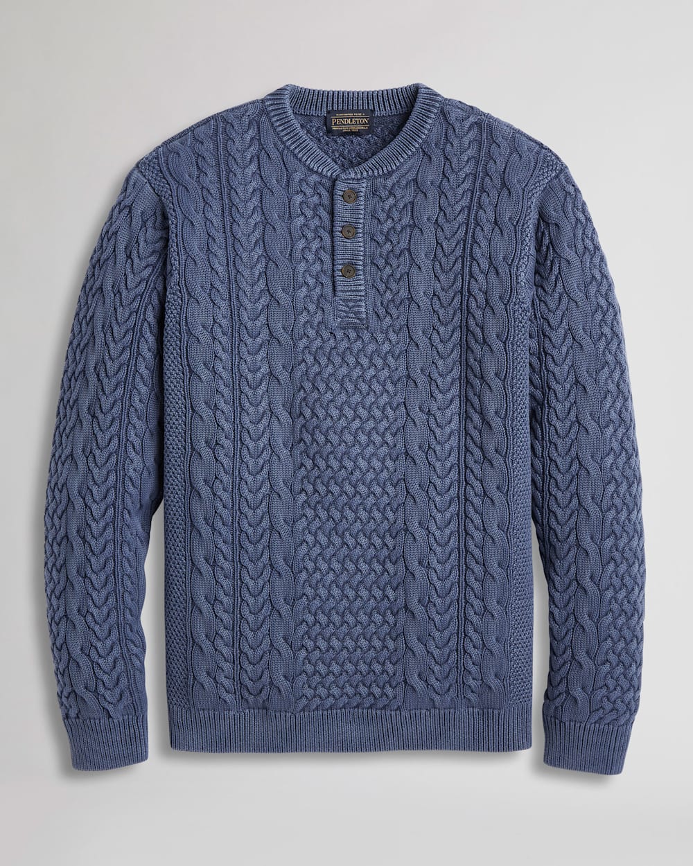 ALTERNATE VIEW OF MEN'S COTTON CABLE HENLEY SWEATER IN DARK DENIM image number 6