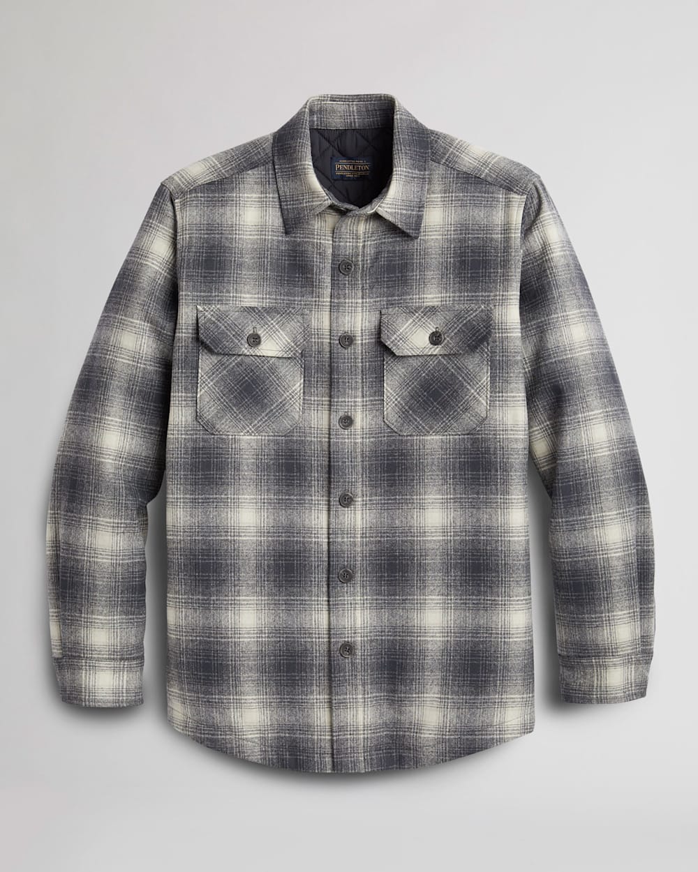 ALTERNATE VIEW OF MEN'S PLAID QUILTED SHIRT JACKET IN SLATE/WHITE image number 6