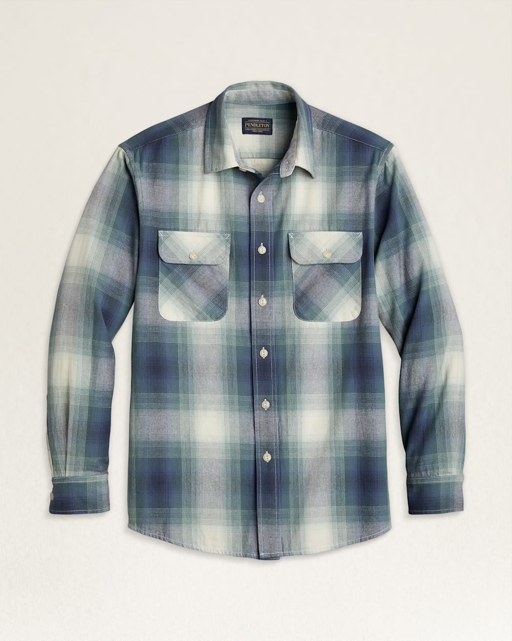 MEN'S PLAID BEACH SHACK COTTON SHIRT IN GREEN/DENIM/IVORY OMBRE image number 1