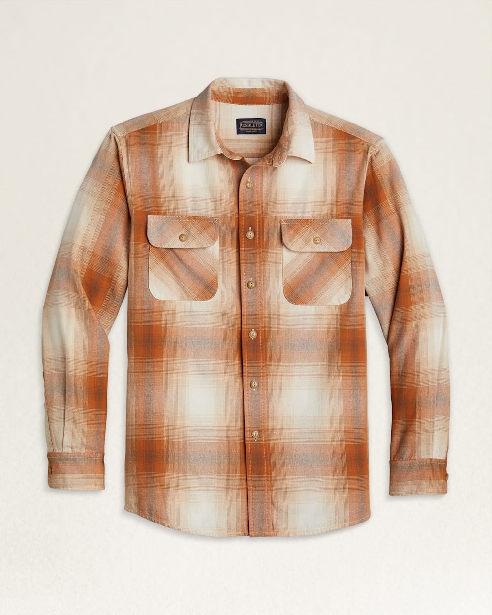 MEN'S PLAID BEACH SHACK COTTON SHIRT IN IVORY/COPPER/RUST OMBRE image number 1