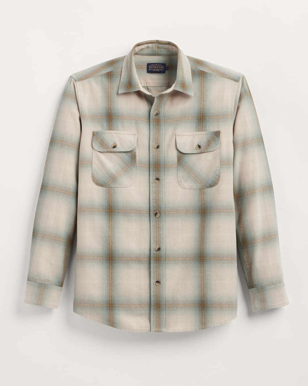 ALTERNATE VIEW OF MEN'S PLAID BEACH SHACK COTTON SHIRT IN TAN/SAGE OMBRE image number 5