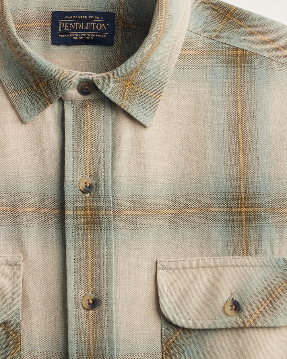 ALTERNATE VIEW OF MEN'S PLAID BEACH SHACK COTTON SHIRT IN TAN/SAGE OMBRE image number 6