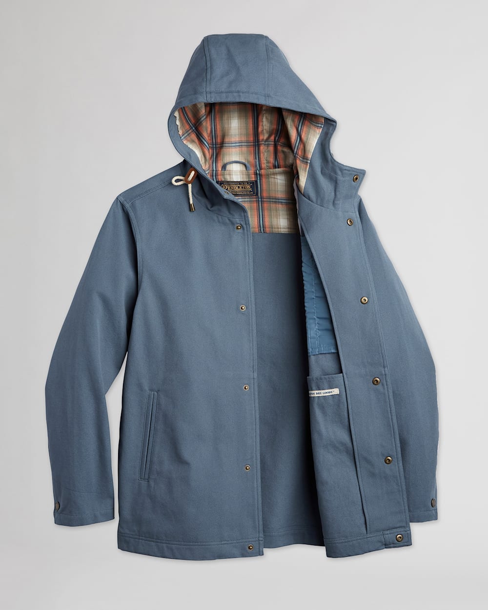 ALTERNATE VIEW OF MEN'S BLACK HAWK HOODED CANVAS JACKET IN STORM BLUE image number 6