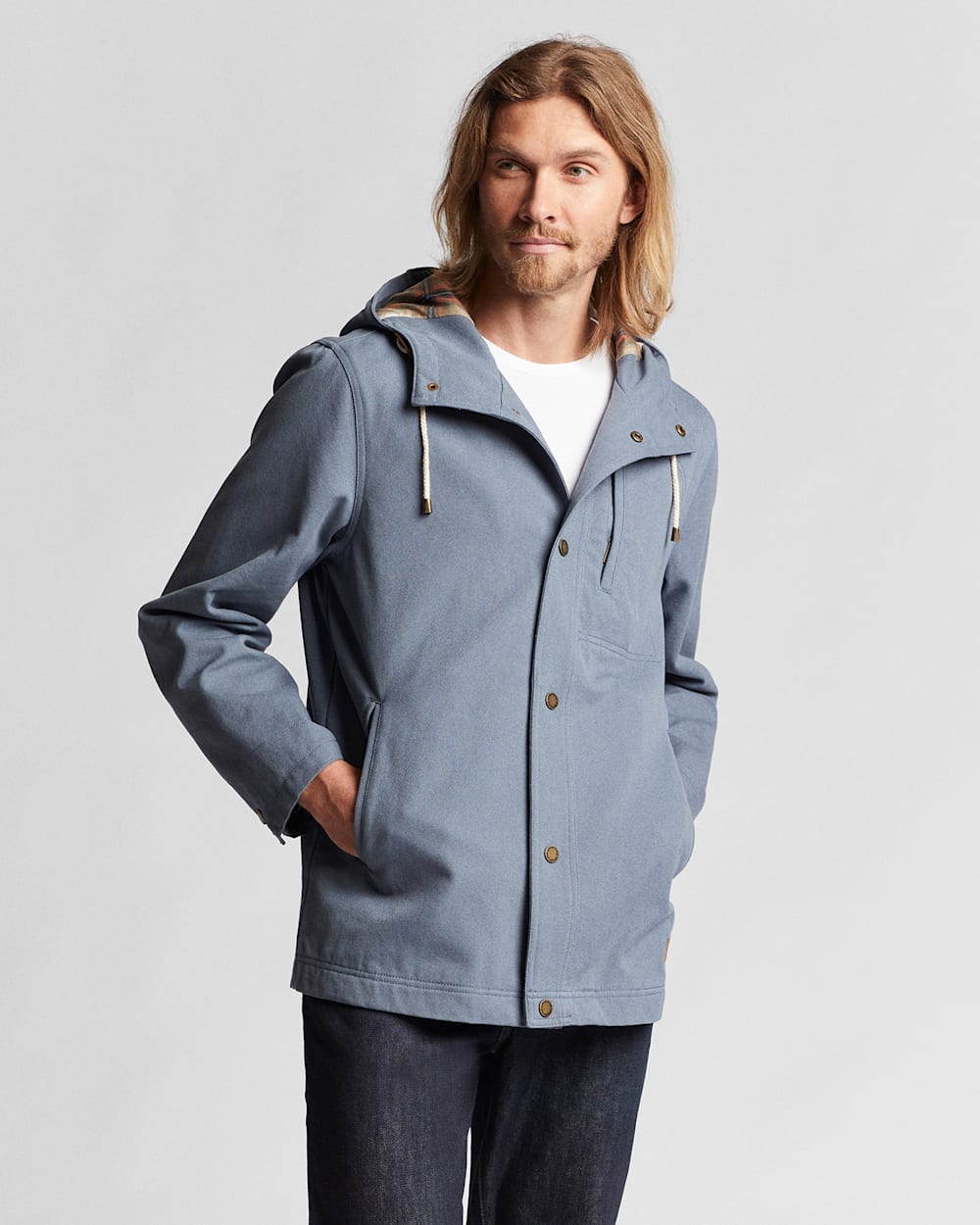 ALTERNATE VIEW OF MEN'S BLACK HAWK HOODED CANVAS JACKET IN STORM BLUE image number 7