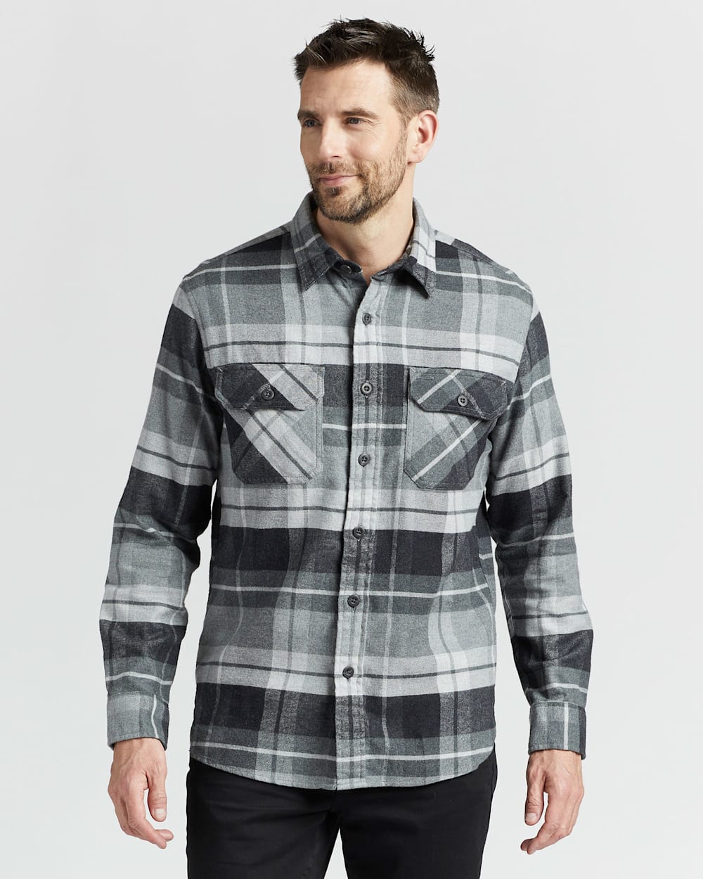 MEN'S PLAID BURNSIDE DOUBLE-BRUSHED FLANNEL SHIRT IN GREY PLAID image number 1