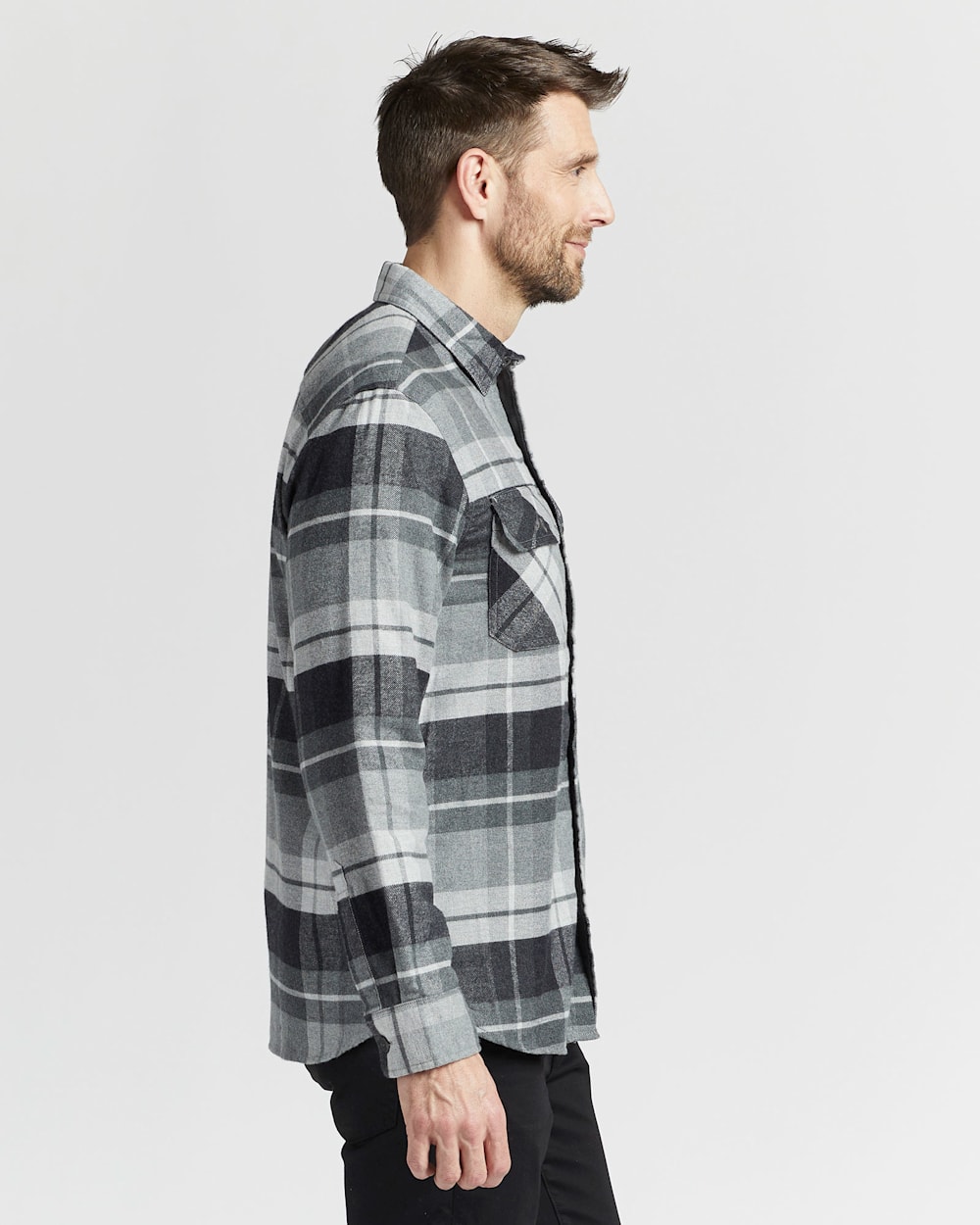 ALTERNATE VIEW OF MEN'S PLAID BURNSIDE DOUBLE-BRUSHED FLANNEL SHIRT IN GREY PLAID image number 2