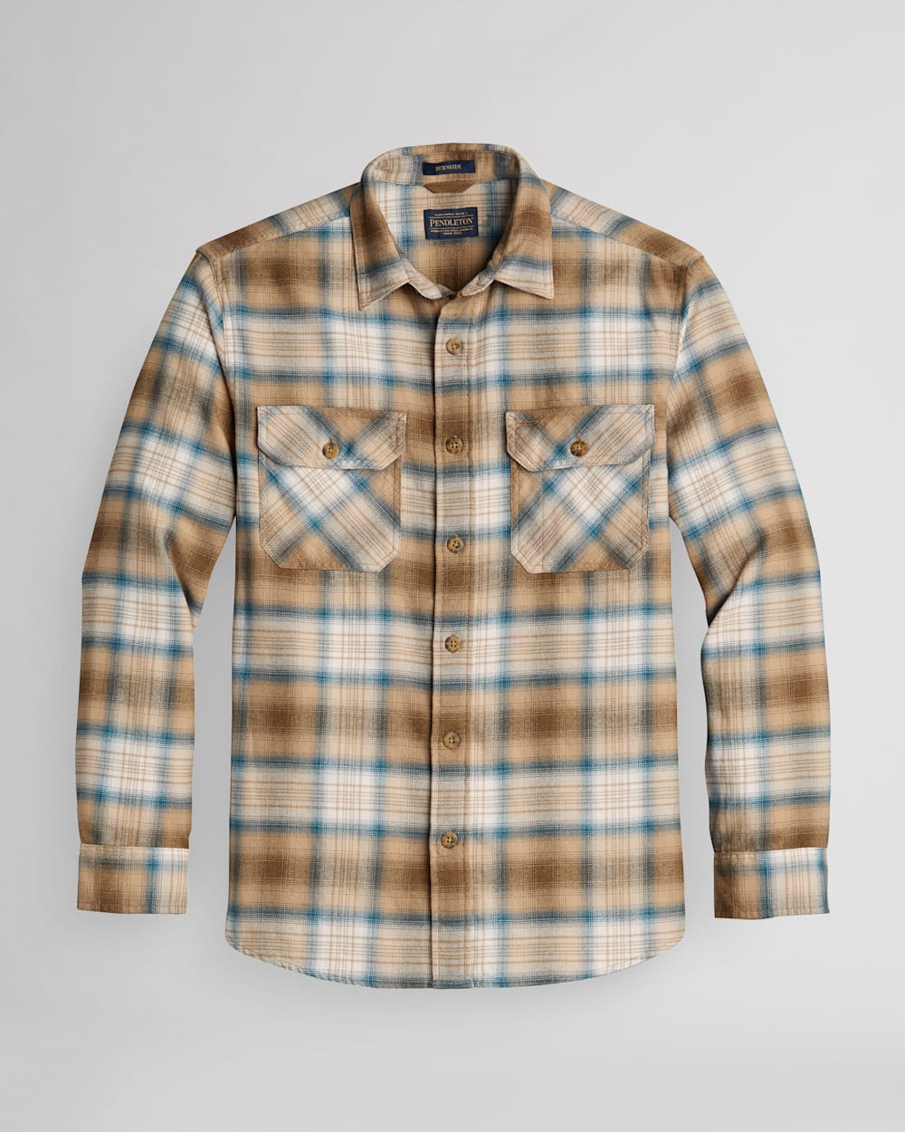 MEN'S PLAID BURNSIDE DOUBLE-BRUSHED FLANNEL SHIRT IN TAN/BROWN/IVORY PLAID image number 1
