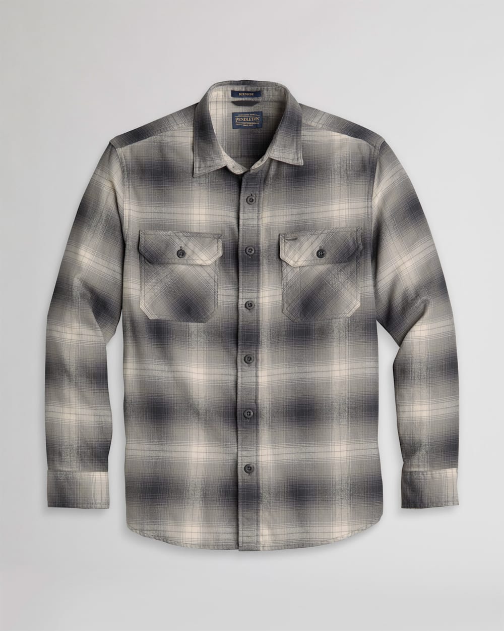 MEN'S PLAID BURNSIDE DOUBLE-BRUSHED FLANNEL SHIRT IN GREY/BLACK PLAID image number 1