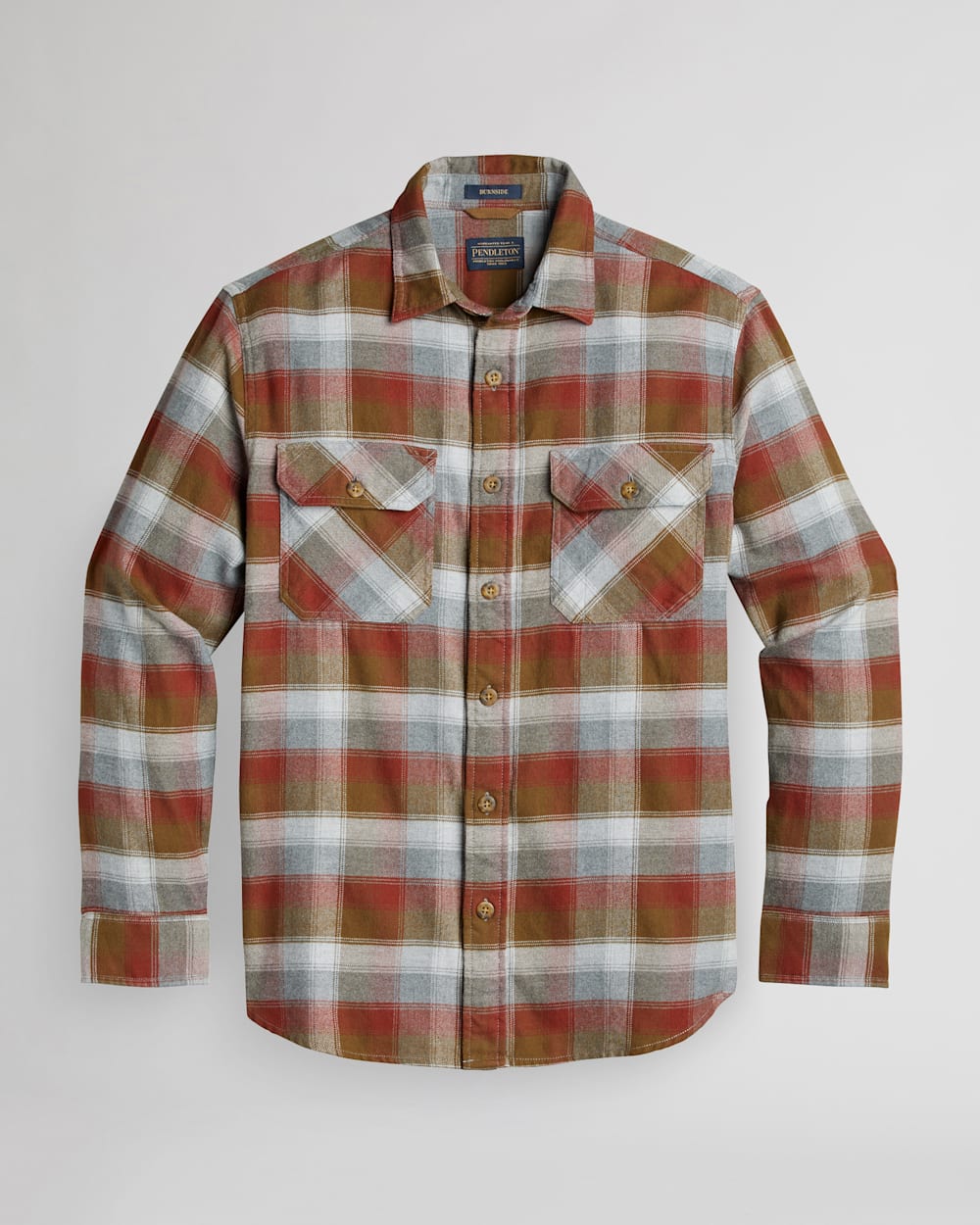 MEN'S PLAID BURNSIDE DOUBLE-BRUSHED FLANNEL SHIRT IN GREY/BROWN/RED PLAID image number 1