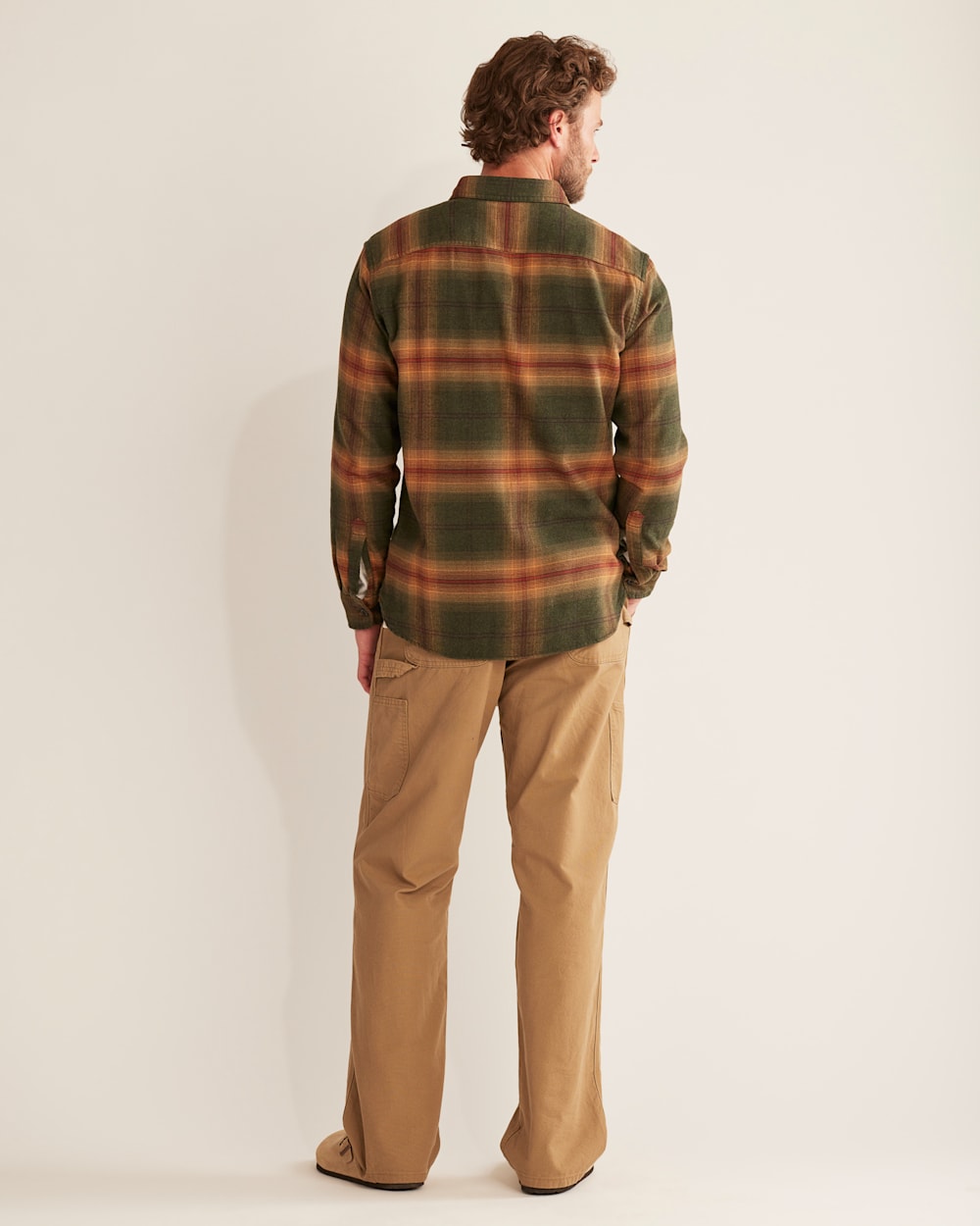 ALTERNATE VIEW OF MEN'S PLAID BURNSIDE DOUBLE-BRUSHED FLANNEL SHIRT IN DARK OLIVE/GOLD/RED PLAID image number 3