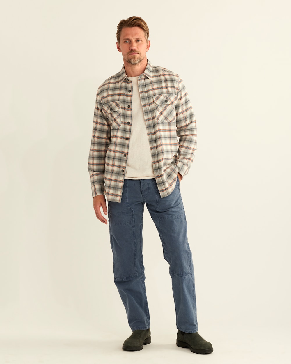 MEN'S PLAID BURNSIDE DOUBLE-BRUSHED FLANNEL SHIRT IN BIRCH/GREY/RED PLAID image number 1