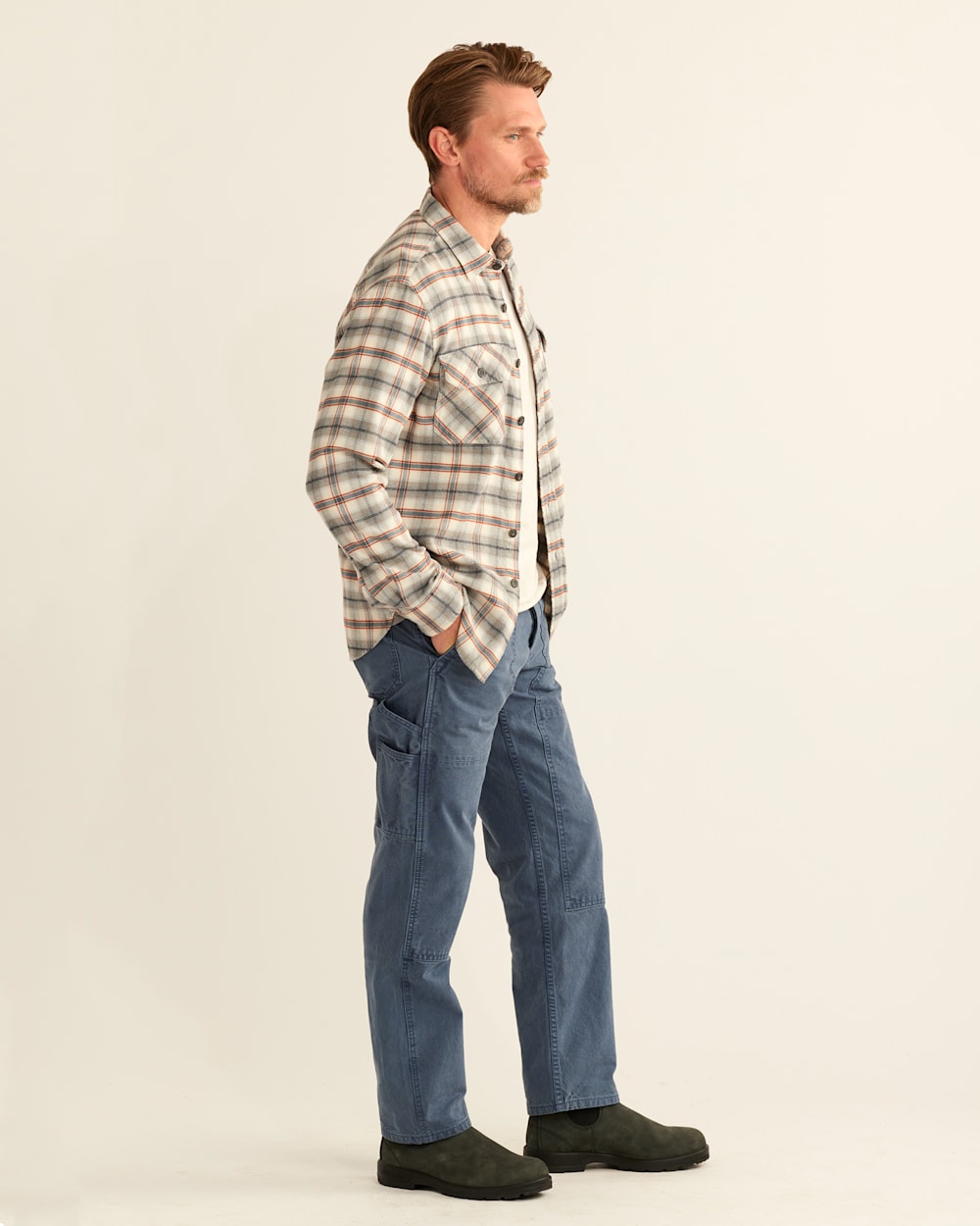 ALTERNATE VIEW OF MEN'S PLAID BURNSIDE DOUBLE-BRUSHED FLANNEL SHIRT IN BIRCH/GREY/RED PLAID image number 2