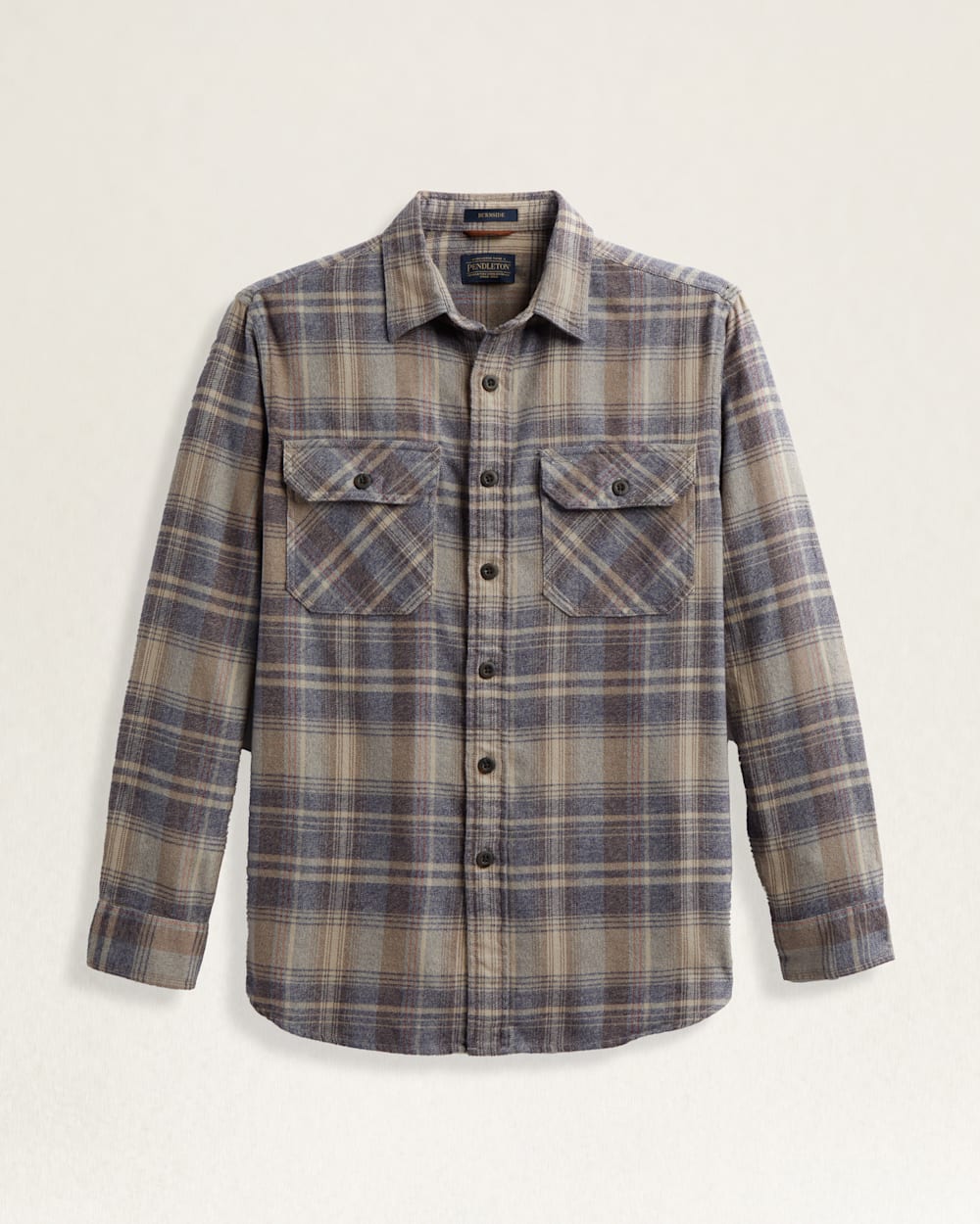 MEN'S PLAID BURNSIDE DOUBLE-BRUSHED FLANNEL SHIRT IN TAUPE/CHARCOAL/OCHRE PLAID image number 1