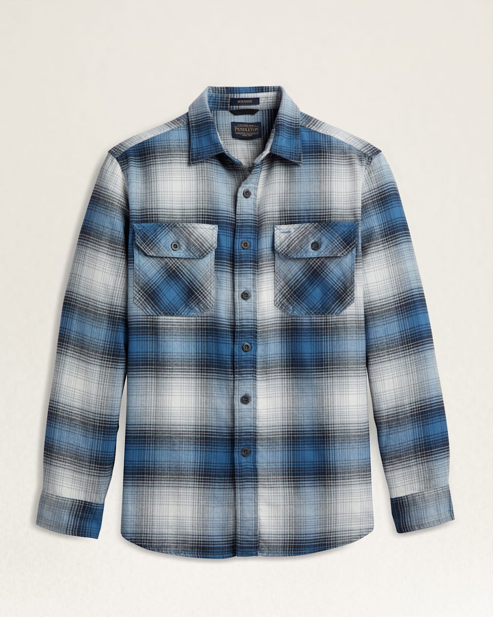 MEN'S PLAID BURNSIDE DOUBLE-BRUSHED FLANNEL SHIRT IN BLUE/GREY/BEIGE PLAID image number 1