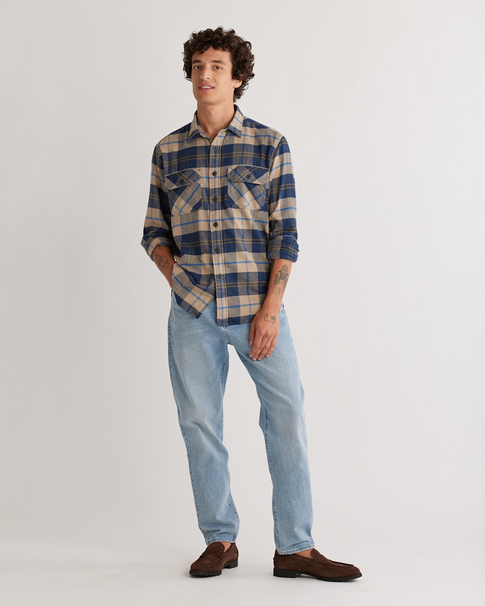 Men s Blue Plaid Burnside Double Brushed Flannel Shirt Pendleton