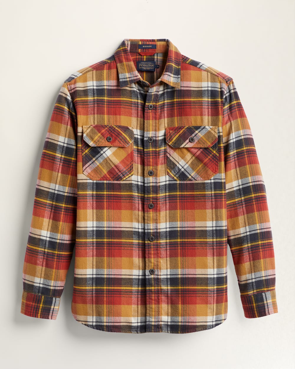 MEN'S PLAID BURNSIDE DOUBLE-BRUSHED FLANNEL SHIRT IN TAN/GOLD/RED image number 1
