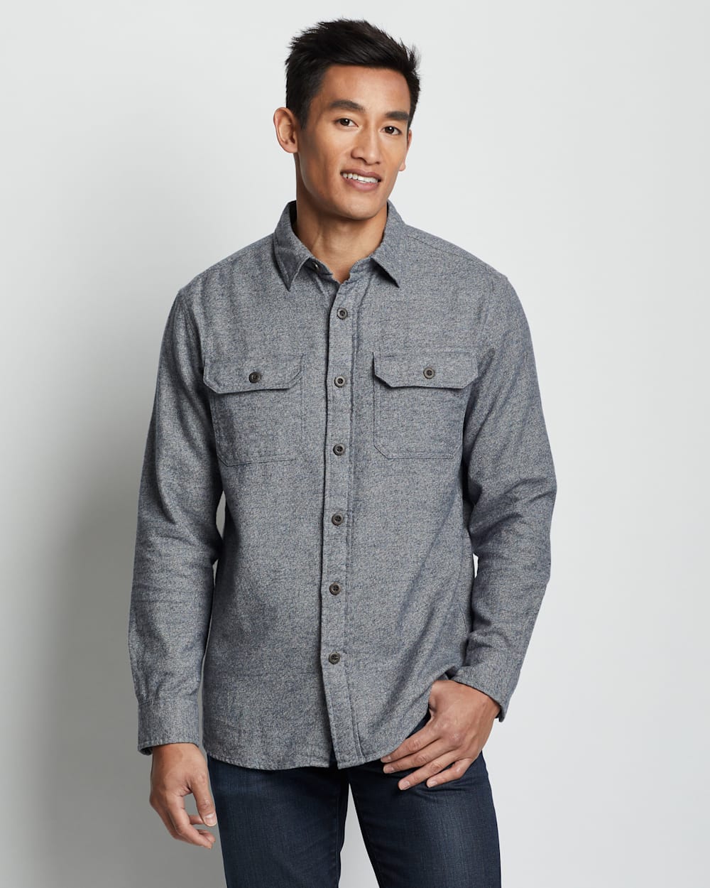 MEN'S BURNSIDE DOUBLE-BRUSHED FLANNEL SHIRT IN CLASSIC NAVY HEATHER image number 1