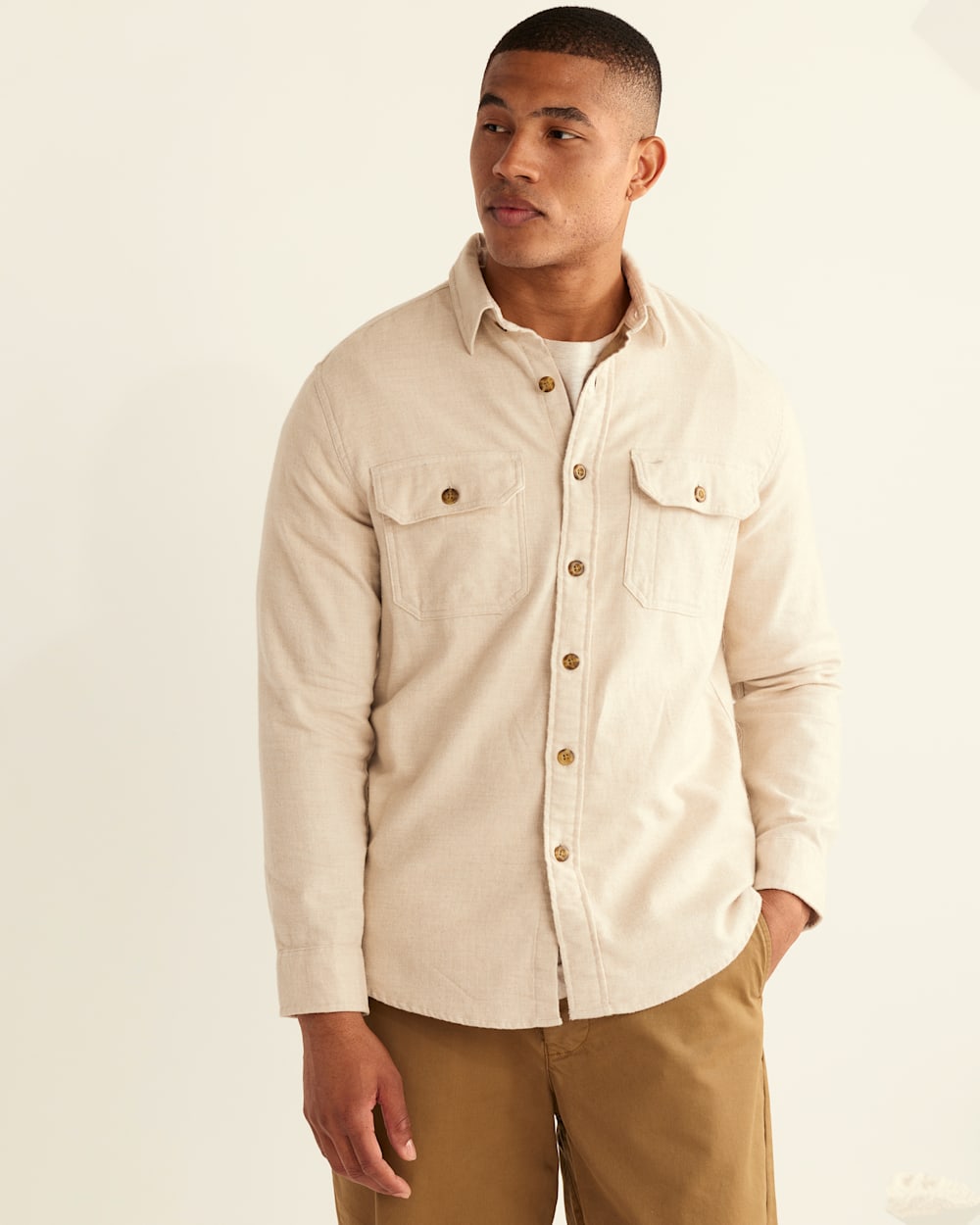 ALTERNATE VIEW OF MEN'S BURNSIDE DOUBLE-BRUSHED FLANNEL SHIRT IN SAND HEATHER image number 5