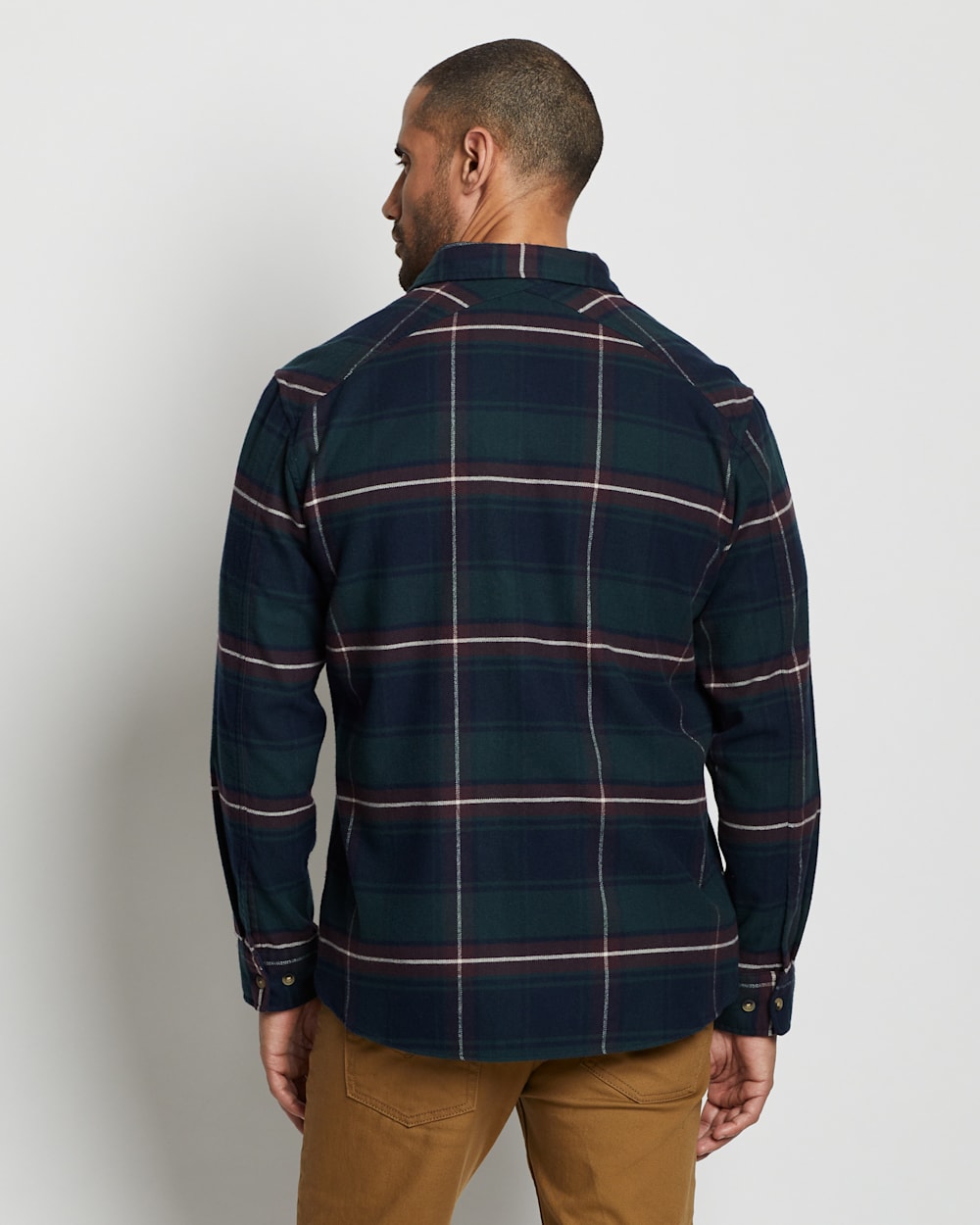 ALTERNATE VIEW OF MEN'S FREMONT DOUBLE-BRUSHED FLANNEL SHIRT IN GREEN/NAVY PLAID image number 3