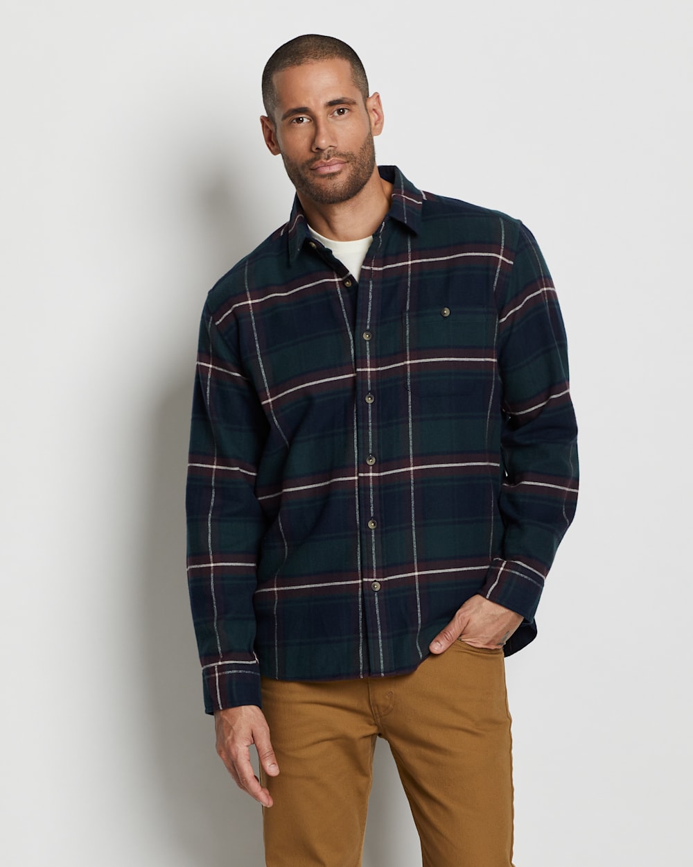 ALTERNATE VIEW OF MEN'S FREMONT DOUBLE-BRUSHED FLANNEL SHIRT IN GREEN/NAVY PLAID image number 6