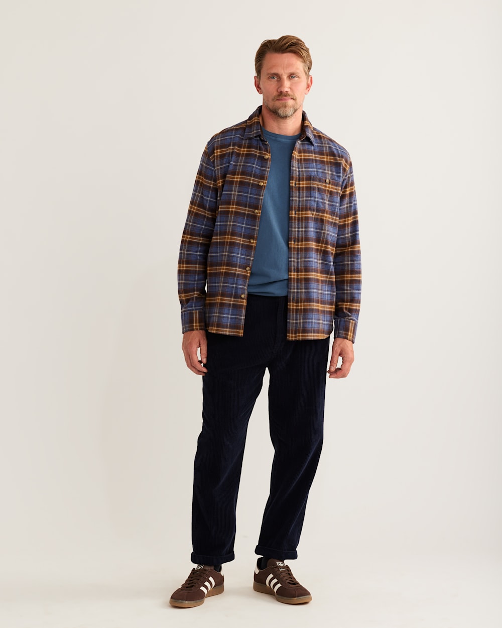 MEN'S FREMONT DOUBLE-BRUSHED FLANNEL SHIRT IN INDIGO/BROWN/GOLD PLAID image number 1