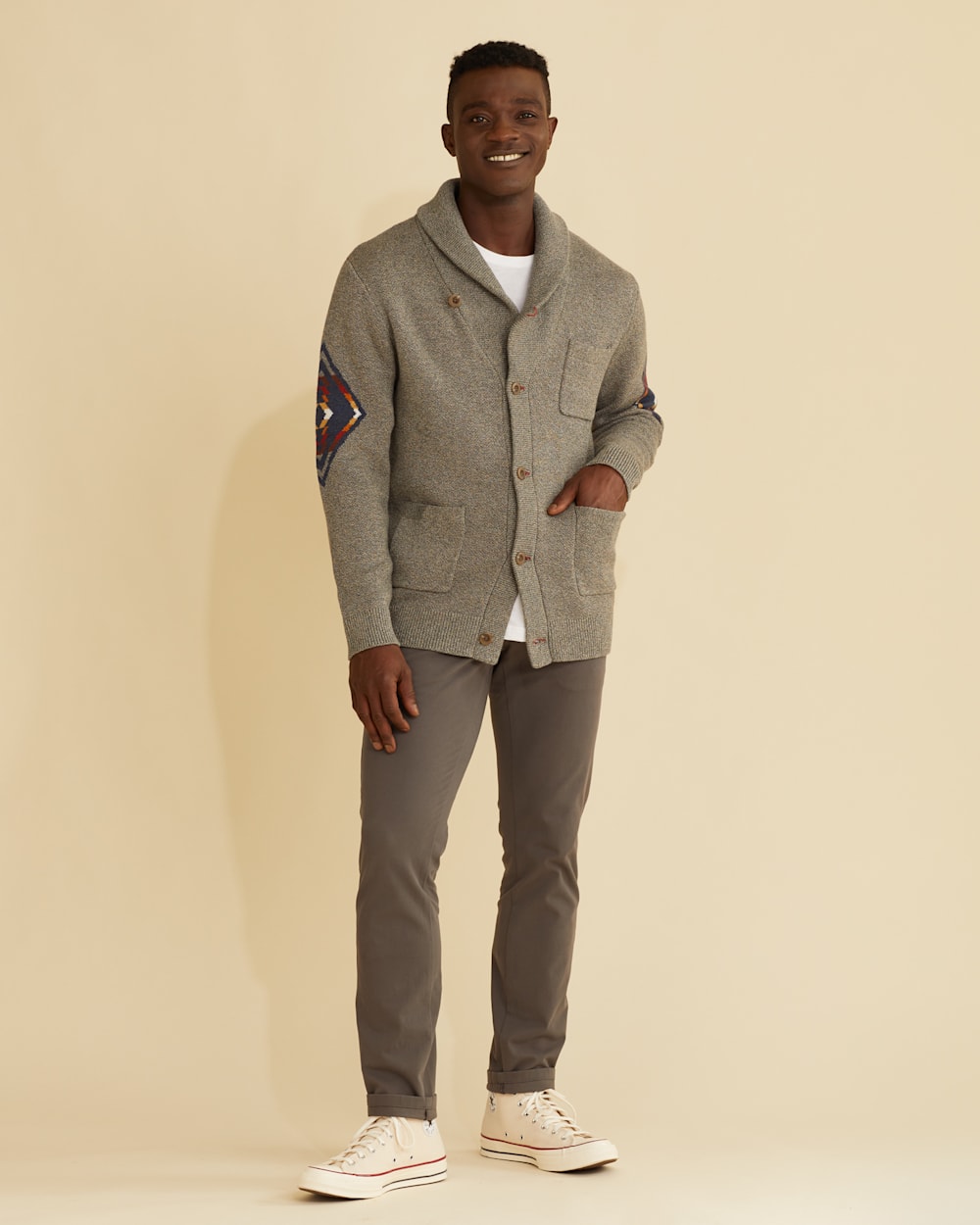 ALTERNATE VIEW OF MEN'S HARDING COTTON CARDIGAN IN LIGHT GREY image number 5