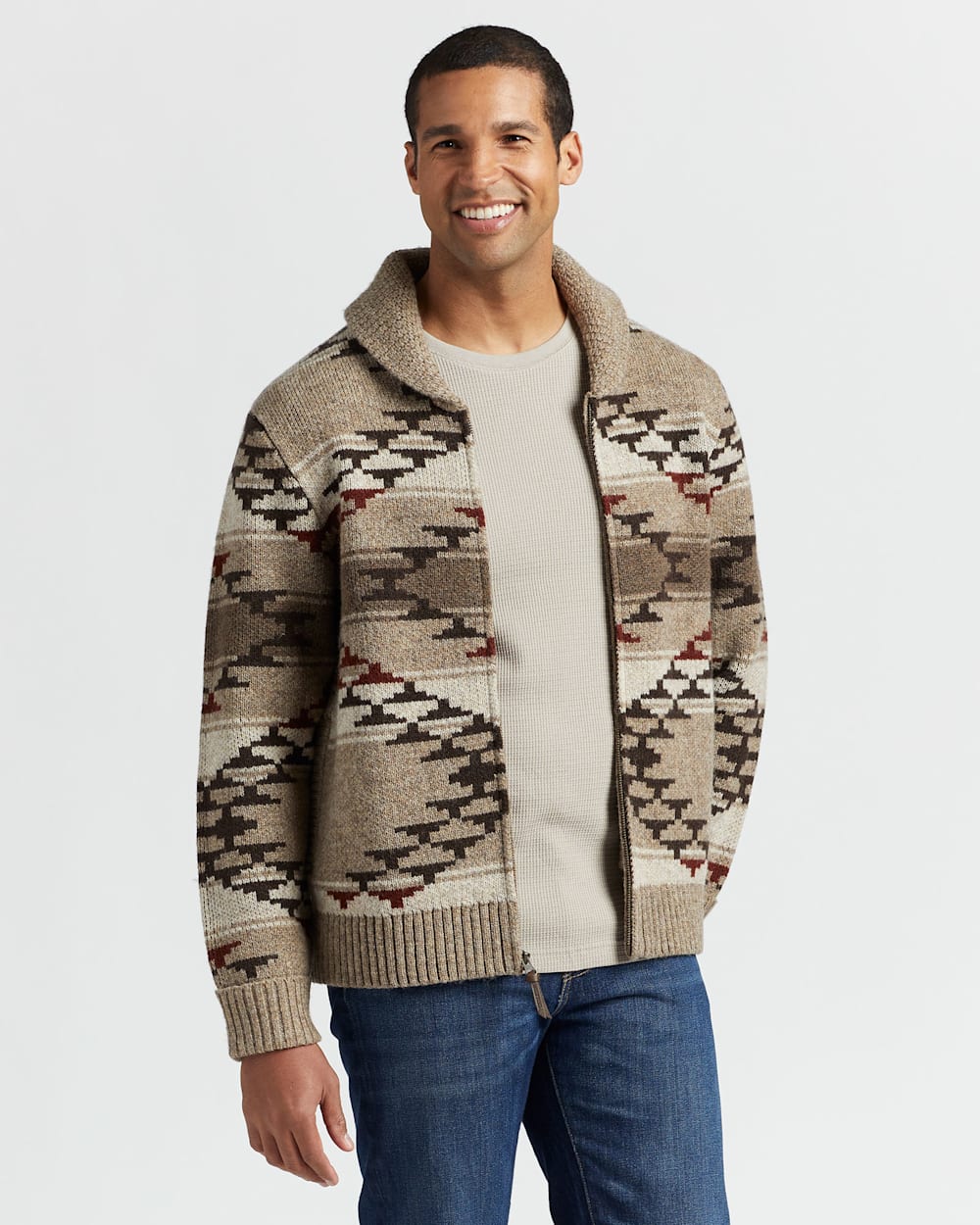 MEN'S SALT CREEK SHETLAND ZIP CARDIGAN IN NATURAL image number 1