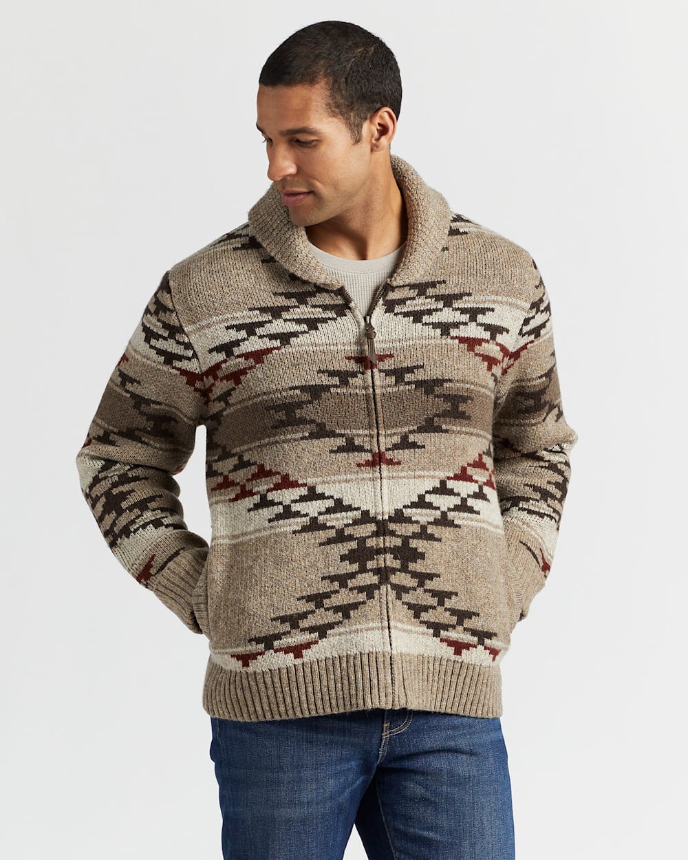ALTERNATE VIEW OF MEN'S SALT CREEK SHETLAND ZIP CARDIGAN IN NATURAL image number 4